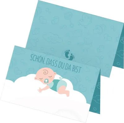 Produktbild von itenga 24x Tischkarten "Baby auf Wolke / Schön dass du da bist" mint pastell
