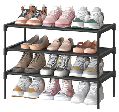Produktbild von Schuhregal Schuhablage - LSH023 - 3 Ebenen - Platzsparend - Metallrahmen - Zum Aufbauen - Schwarz