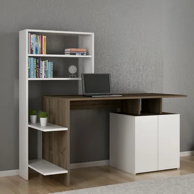 Image de Loria - Bureau, 146x60x74h cm Blanc, 6 Étagères