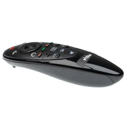 A black remote control is shown against a white background.