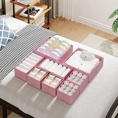 Productafbeelding van Unyqoos®️ Set van 6 opbergers voor laden - Opvouwbare organizers voor ondergoed - Roze - Geschikt voor kleding, BH's, sokken, stropdassen - Multifunctioneel