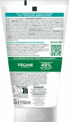 Immagine prodotto di Garnier Maschera peeling detergente 3in1 con acido salicilico e argilla, 150ml
