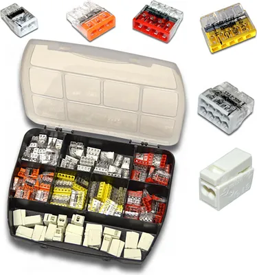 Produktbild von WAGO Sortimentsbox mit 165 Stück Verbindungsklemmen | Serie 2273 und 224 | Box Steck-/ Leuchtenklemme