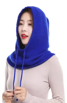 Immagine prodotto di Copricapo invernale da donna, lavorato a maglia, maschera da sci, colore blu, taglia unica