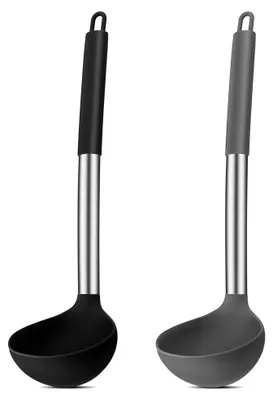 Schöpflöffel-Set 2er, Silikon, Edelstahlgriff, 30 cm, Schwarz/Grau