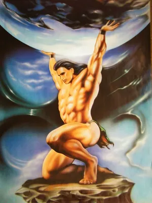 Produktbild von Schwarzlicht Poster | Hüter der Welt | 64x90cm | ungerahmt | Kunstdruck | Fantasy | Wandbild | Wandposter | Atlas | Weltkugel