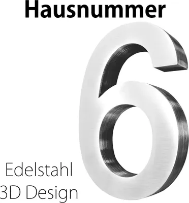 Produktbild von Edelstahl Hausnummer 20 cm Groß Gross Haus Nummer 6 Zahlen Hausnummernschild Hausnummern Schild Gebürstet 3D Arial V2Aox