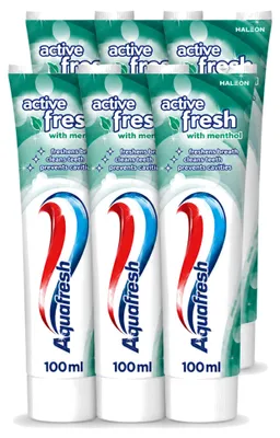 Image de 6 tubes de dentifrice Aquafresh Rafraîchissant, saveur menthol, 75 ml - Pack économique - 6 pièces