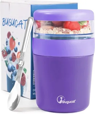 Obrázok produktu pre 2-v-1 pohár na müsli na cesty – 500 ml a 150 ml, nepretekajúci obedár a pohár na jogurt s lyžičkou, ideálny na piknik a na cesty