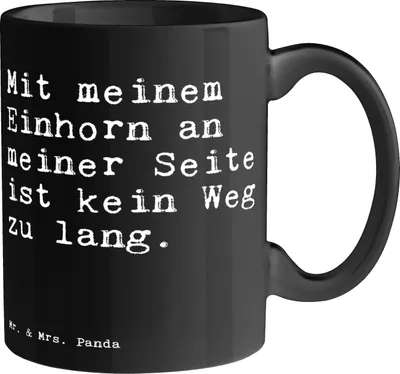 Produktbild von Mr. & Mrs. Panda Tasse Mit meinem Einhorn an... - Schwarz - Geschenk, Unicorn, Spruch Sprüche Weisheiten Zitate Lustig Weisheit Worte, Frühstücksbecher, Einhörner, Becher