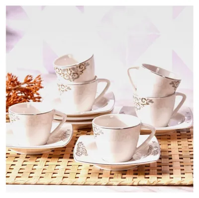 Produktbild von Porzellan Espressotassen Set - 80 ml Türkische Kaffeetassen mit Untertassen, 12-teiliges Kaffeeservice mit 6 Kaffeetassen und 6 Untertassen, Mokkatassen - Weiß