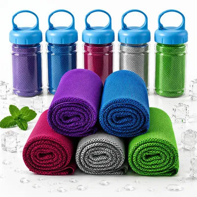 Produktbild von 5 Stück Kühlhandtuch Cooling Towel, 100 x 30 cm, sofort kühlend & schnelltrocknend, Mikrofaser Sporthandtuch für Fitness, Training, Outdoor, Sommer