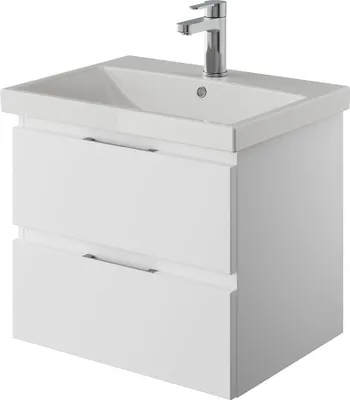 Produktbild von Bad Waschtisch, grifflos, in weiß Glanz und Schneeweiß Glanz VILLATORO-66, B/H/T ca. 60/53,2/45 cm