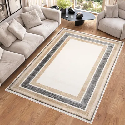 Image de Tapis HERA Moderne Gris Beige Salon Chambre 200 x 300 cm
