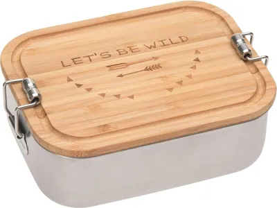 Produktbild von Kinder-Lunchbox aus Edelstahl und Bambus, nachhaltige Frühstücksbox für Kindergarten und Grundschule / Abenteuer-Lunchbox: Lasst uns wild sein