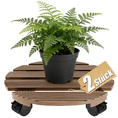 Produktbild von NAIZY 2 Stück WPC Pflanzenroller 30x30 cm Rund Braun Möbelroller Transportroller Geräteuntersetzer 360° Rollen mit Bremse 100kg Tragkraft