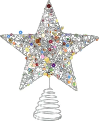 Produktbild von Christbaumspitze Stern mit bunten Pailletten 20cm Metall Silber