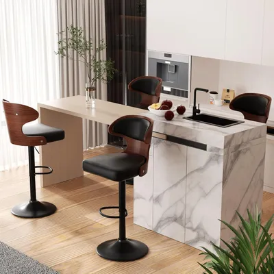 Productafbeelding van Barkrukken, 4-delige set, zwart, notenhout