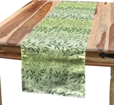 Produktbild von ABAKUHAUS Blätter Tischläufer, Laub verlässt Muster mit venetianischen Inspirations-Weinlese-Motiv-Illustration, 40 x 180 cm, Grün Hellgrün