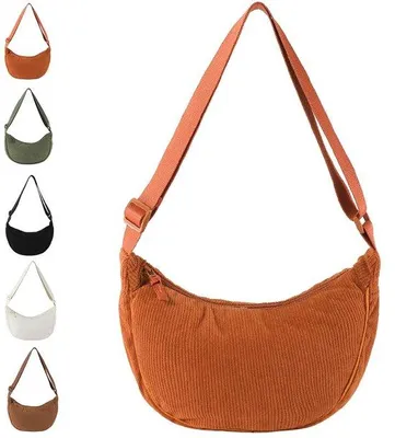 Image de Sac bandoulière Unyqoos® en velours côtelé et polyester – 31 x 16 x 9 cm, bandoulière réglable, fermeture éclair, noir/beige/bleu