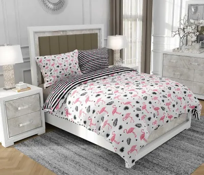 Produktbild von Bettwäsche 140x200 cm + 2x70x80 cm, 3-teilig, 100% Baumwolle, Satin, Reißverschluss, Flamingo, Rosa - SOVIO | So.9008
