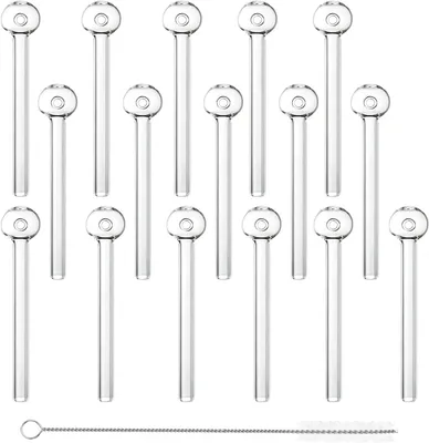 Productafbeelding van Glazen pijpen - Set van 16 - 10,2 cm lang - Oliepijp - Glazen pijp - Thee - Cocktail - Sap - Reinigingsborstel en geschenkdoos