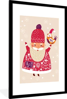 Produktbild von MuchoWow® MuchoWow® Gerahmtes Poster Weihnachten - Vogel - Schnee - Weihnachtsmann - Winter 60x90 cm - Poster mit zchwarzem Bilderrahmen - Dekoration - Wandposter Wohnzimmer - Hochwertig