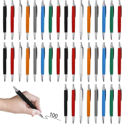 Produktbild von Ergonomische Kugelschreiber – Set mit 100 Stück – Kugelschreiber mit Druckmechanismus – Kugelschreiber mit rutschfestem Griff – Große Kugelschreiber für Büro und Haushalt – Mit schwarzer Tinte
