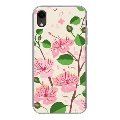 Produktbild von MuchoWow® Handyhülle Schutzhülle Hülle für iPhone XR Blume - Rosa - Blatt - Muster Silikon Softcase Handy Hülle - Schutzdeckel