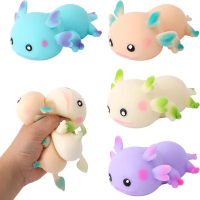 Productafbeelding van 4st mini knijpbaar axolotl-Spelletjes - Rekbaar axolotl-Stressballen schattig dier fidget
