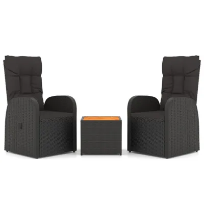 Obrázok produktu pre vidaXL 3-dielna záhradná obývacia súprava Black Poly Rattan Solid Wood Acacia