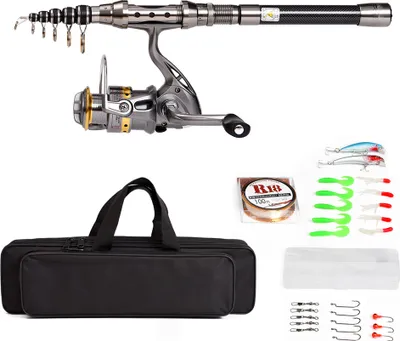 Obrázek produktu pro Teleskopický rybářský prut a naviják Combo Full Kit Spinning Fishing Reel Gear Organiser Pole Set with 100 m Fishing Line Lures Hook Jig Head and Fishing Carrying Bag Rybářské příslušenství