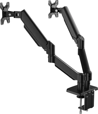 Obrázok produktu pre Držiak na dva monitory - stolová konzola - pre monitory s uhlopriečkou 33–81 cm - nastaviteľná výška a sklon - 180° otočná - 360° rotácia - čierna