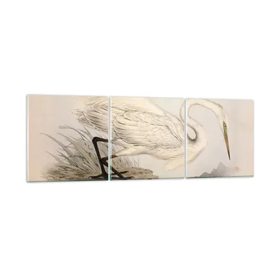 Produktbild von Bilder auf glas - 3 Teile - Vogel Weiß Reiher - 90x30cm - Glasbilder - Wandbilder - Bilder - zum Aufhängen bereit - Wanddekoration aus Glas - Glas Bilder - Wandbild auf Glas - GCA90x30-4979