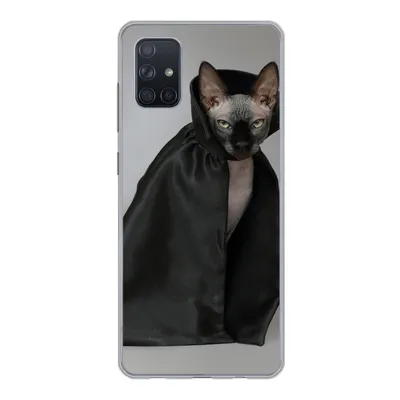 Produktbild von MuchoWow® Handyhülle Schutzhülle Hülle für Samsung Galaxy A71 Katze - Umhang - Schwarz Silikon Softcase Handy Hülle - Kartenbesitzer