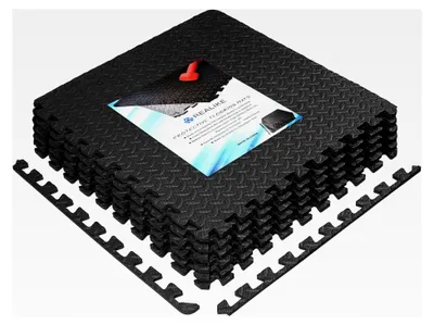 Produktbild von Gymnastikmatten Schutzmatten Fitness Puzzlematte 60cm x 60cm Schaumfliesen für Fitnessmatte Schwarz 6 Stück