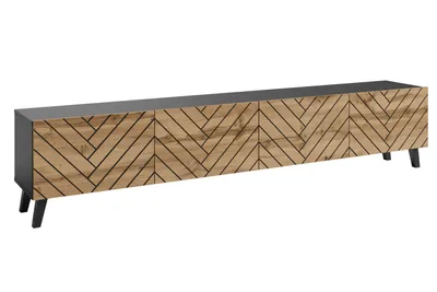 Immagine prodotto di MINIO go for it, mobile TV basso, mobile RTV in piedi LOKET, 4 ante, 190 cm, colore rovere Wotan / nero