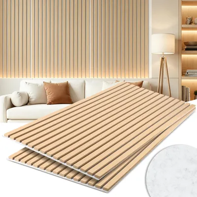 Produktbild von Eikuavons 2er Set Akustikpaneele 120×60 cm, Weißeiche 337S, silbergrauer Filz, MDF-Lamellen, NRC 0,8