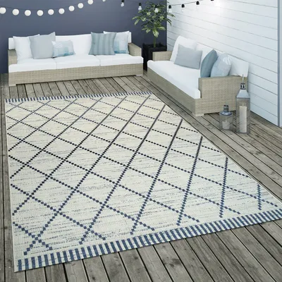 Produktbild von In- & Outdoor Flachgewebe Teppich Geometrisch Streifen Rauten Motiv In Weiß Grösse 200x290 cm