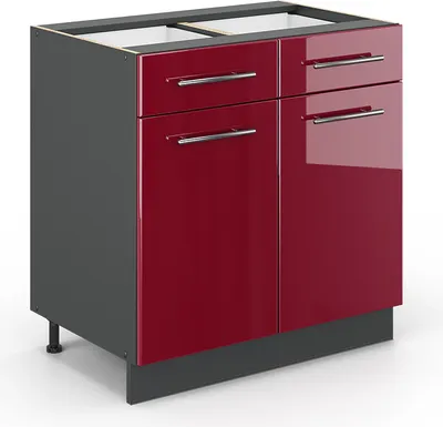 Produktbild von Küchenunterschrank Vicco Fame-Line Bordeaux Hochglanz 80 cm ohne Arbeitsplatte, Model 35557