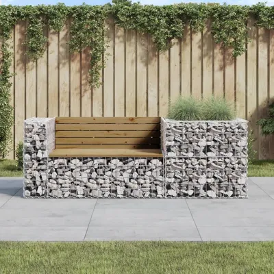 Image de Banc de jardin - Banc d'extérieur - Banc public - Banc de repos - Mobilier de jardin - Élément de gabion - Bois de pin traité
