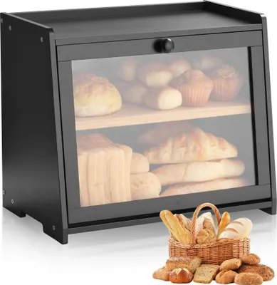 Produktbild von Doppelschichtiger Brotkasten für Küchentheke - Brotbox Brotbehälter - Farbe Schwarz