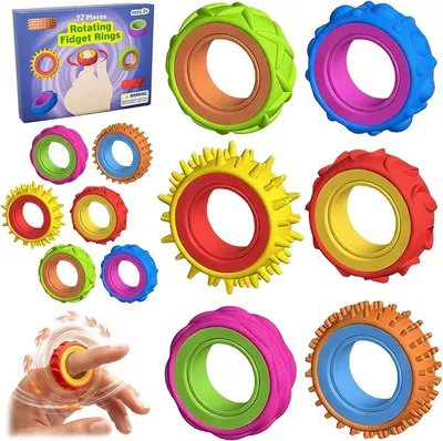 Productafbeelding van Fidget ringset - Set van 12 - Anti-stressring - Sensorisch speelgoed voor kinderen en volwassenen - Fidgetringen