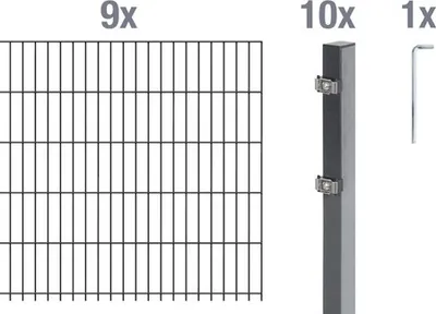 Image de Alberts 650889 Clôture en treillis double comme set complet de clôture de 20 pièces, anthracite, hauteur 120 cm, longueur 18 m
