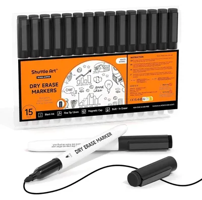 Produktbild von Whiteboard Marker Set schwarz, 15 Stück, magnetisch, abwischbar, fein