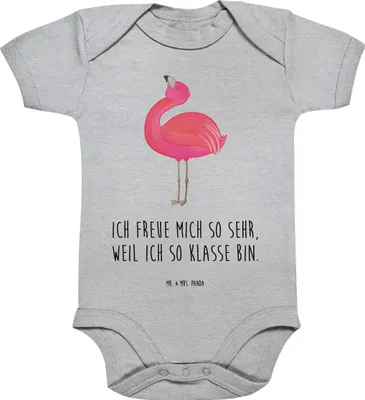 Produktbild von Mr. & Mrs. Panda Strampler Baby Flamingo Stolz 1. - 3. Monat - Heather Grey - Geschenk, Freundin, Babystrampler, Mama, glücklich, babykleidung body, Einteiler, Freude