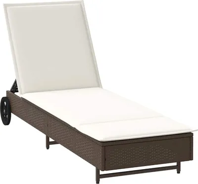 Produktbild von Sonnenliege mit Rollen und Auflage Braun Poly Rattan