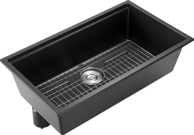 Zdjęcie produktu dla Granitowy zlewozmywak kuchenny SucceBuy (838 x 482 x 254 mm) do montażu natynkowego, zlewozmywak do zabudowy w stylu wiejskim z akcesoriami, zlewozmywak do kamperów, kuchni przygotowawczych i barów, czarny