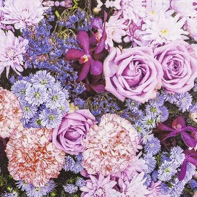 Produktbild von 20 Servietten Lilac Flowers - Blumen in rosa und flieder 33x33cm