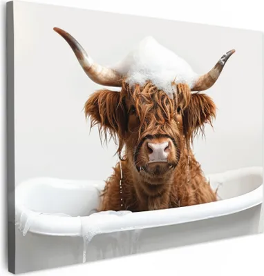 Produktbild von MuchoWow® - Leinwandbilder - Schottischer Highlander - Bad - Kuh - Tiere - Schaumstoff, Wandbild, Wanddeko Bilder Wohnzimmer, 70x50 cm